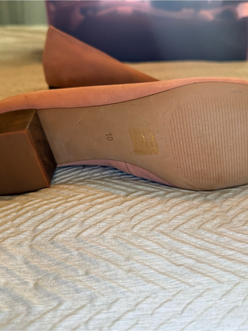 Madewell Suede Block Heel Pumps in Peachy Coral - Picture 3 of 7